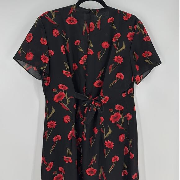 Vintage Positive Attitude 90s Crimson Falling Daisy Tie Back Dress size 14 - Picture 6 of 8